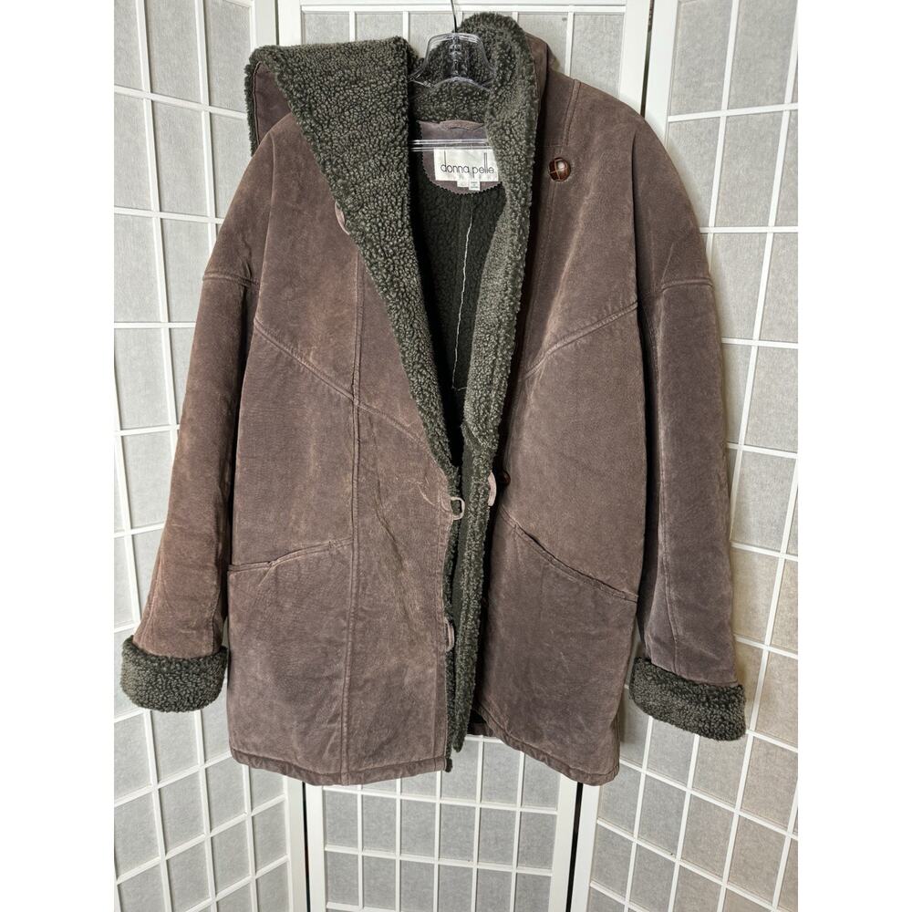 Vintage Donna Pelle The Leather Sherpa Lined Suede Hooded Jacket Womens Large